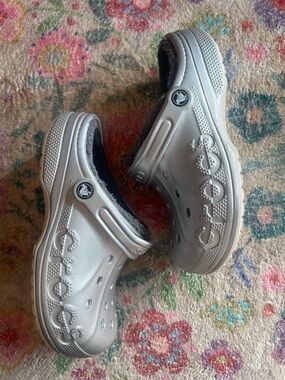 Silver Sherpa Lined Crocs